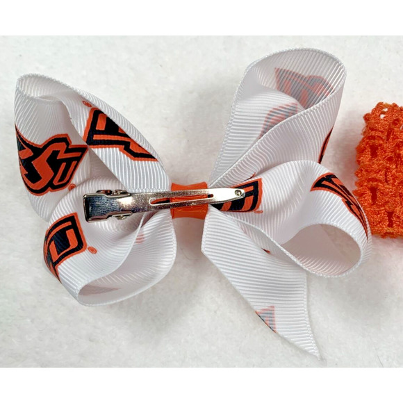 Oklahoma State OSU Crochet Head Band Removable Bow Baby Toddlers Girls NWT - Picture 3 of 4